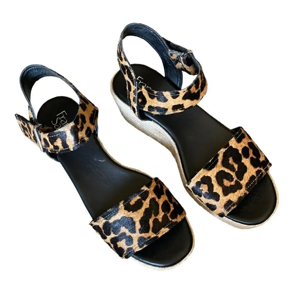 Franco Sarto Espadrille Platform Sandals Leopard Print Ankle Strap Wm Size 8 EUC